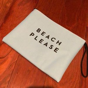 “Beach Please” beach pouch in blue